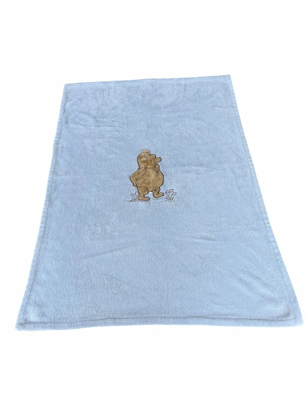 Y2K Classic Pooh Blue Plush Winnie The Pooh Flowers Baby Security Blanket 28x38